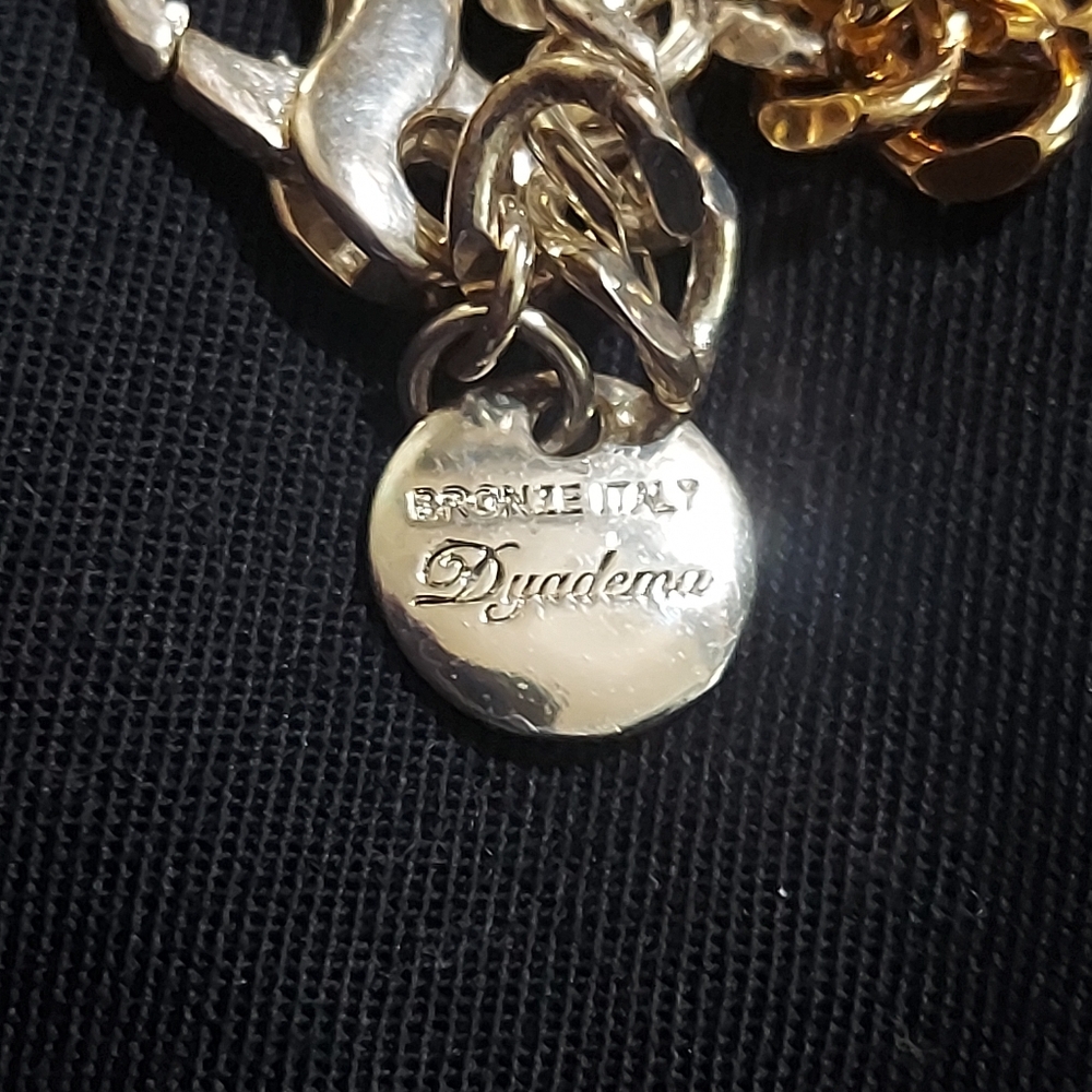 Dyadema Bronze Italy Two-Tone Gold Silver Herringbone Necklace 18" - Picture 8 of 12